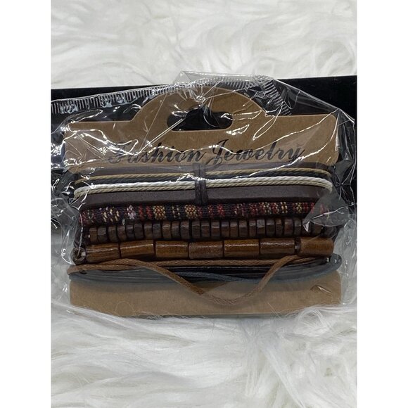 Fashion Jewelry Multilayered Cuff Bracelet Leather Stack Brown Beads Rope Mix - Picture 1 of 5